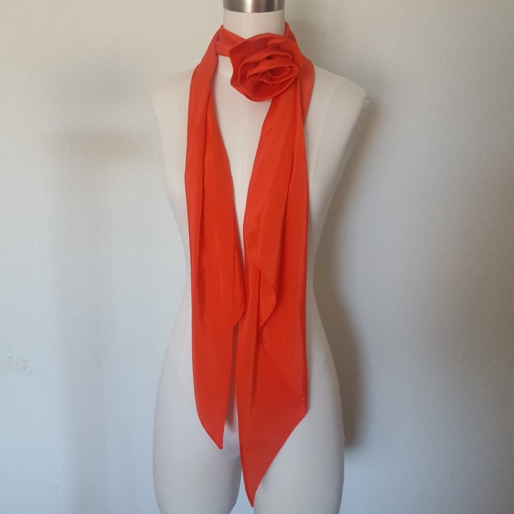 Vintage Orange Floral Accent Long Scarf Wrap